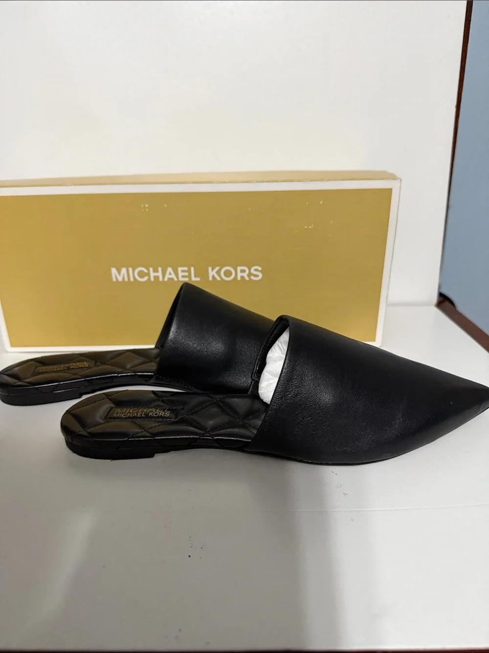 Michael Kors Black Quilted-Insole Leather Slide Mules